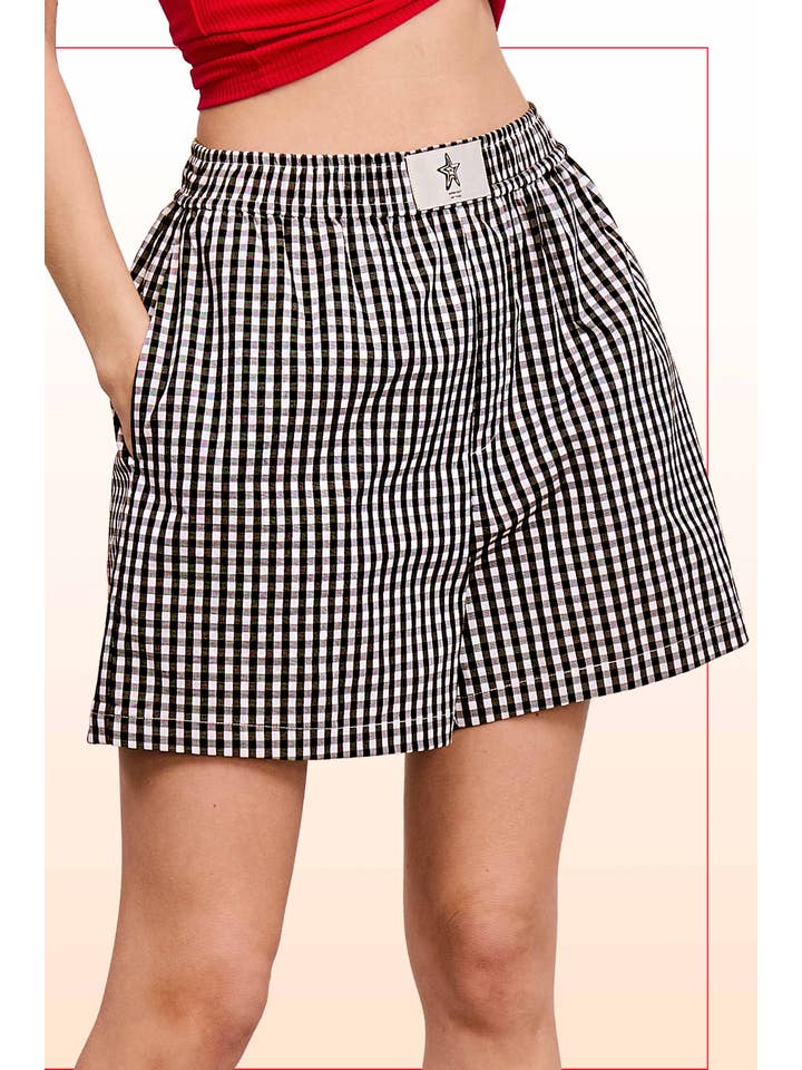 La Miel - Wholesale Shorts - Women's - JDP4231-Y2k Banded Gingham Check Boxer Shorts