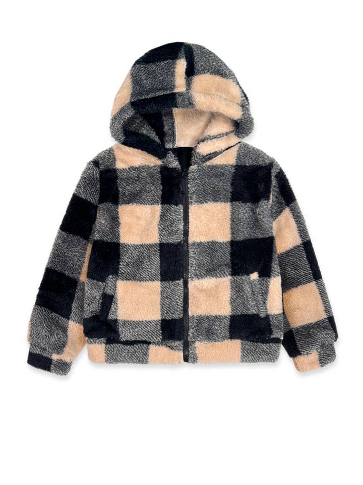 Cutie Patootie Clothing - Wholesale Jacket - Kids - TFJ-K24-9041T Toddler's Coral Fleece Checkered Hoodie Jacket