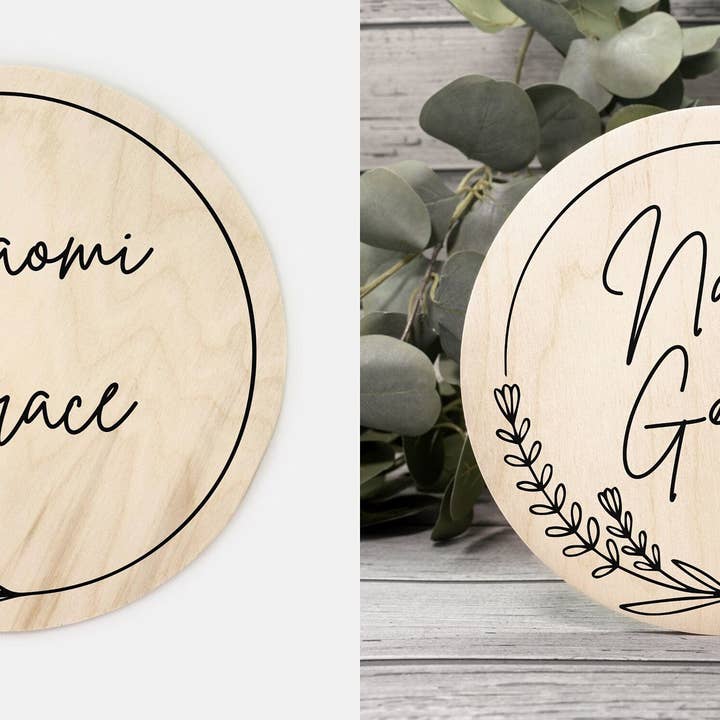 Nursery + Kids Round Name Sign | Round Name Wall Hanging | Wooden Name Plaque for wholesale by Fiddles & Fern