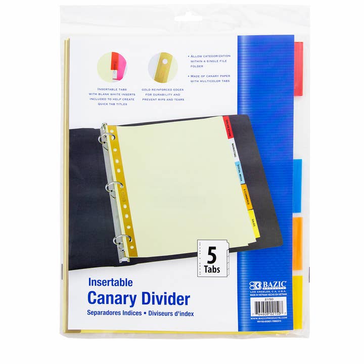 Paper Dividers w/ 5-Insertable Color Tabs for wholesale by BAZIC Products