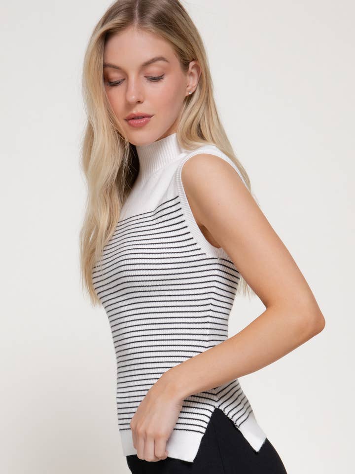 Haut de pull rayé sans manches à col montant pour la vente par Active Basic | Active USA