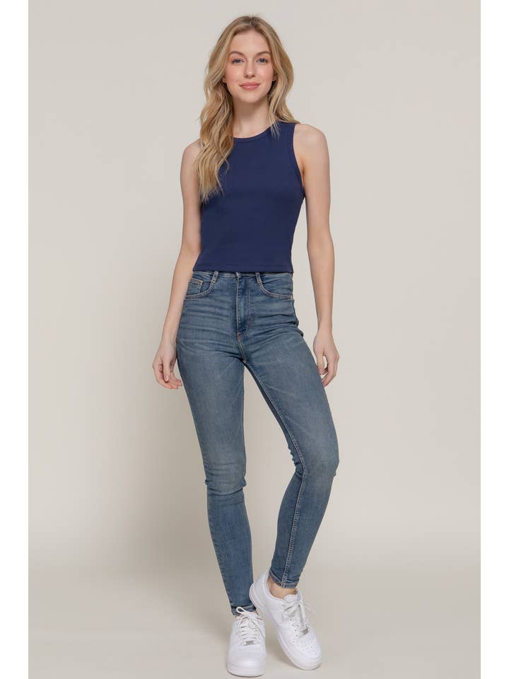 Active Basic | Active USA - Venta al por mayor Camiseta sin mangas - Mujer - Top sin mangas de punto acanalado de algodón y spandex con cuello redondo6