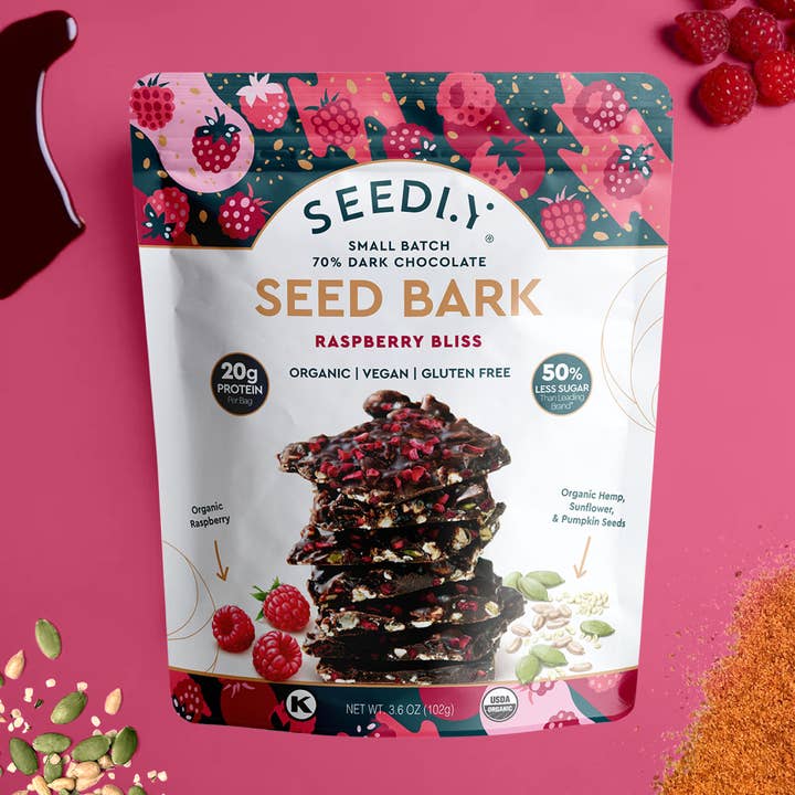 SEEDLY Foods - Wholesale Chocolate Bar - SEEDLY, Raspberry Bliss, Dark Chocolate Bark, 3.6 Oz.0