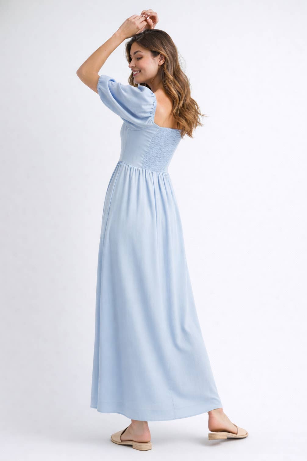 Endless Blu - Wholesale Dress - Women's - ND0084  Square Neck Puff-Sleeve Maxi Dress16