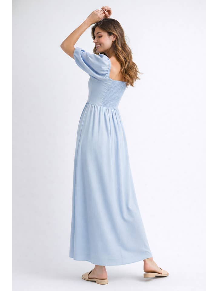 Endless Blu - Wholesale Dress - Women's - ND0084 Square Neck Puff-Sleeve Maxi Dress16