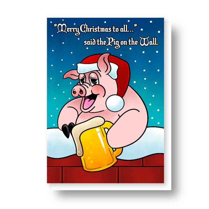 Buon Natale a tutti ha detto il Maiale sul muro! per la vendita all'ingrosso da parte di Black Country Cards