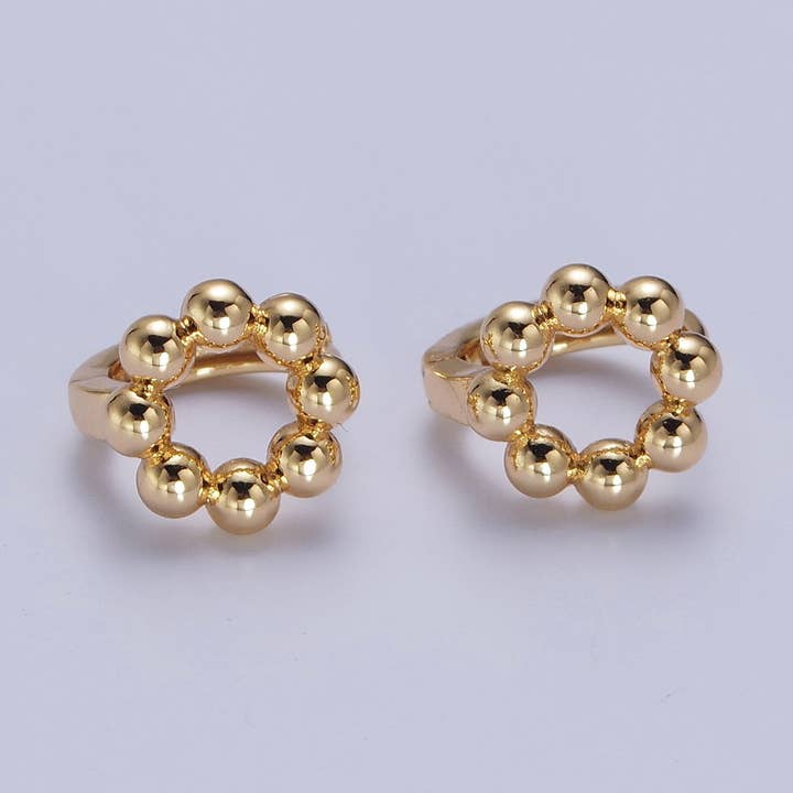 16K guld fyldt minimalistisk runde Beaded boble kugle Huggie Hoops | X849 for engroshandel hos Aim Eternal