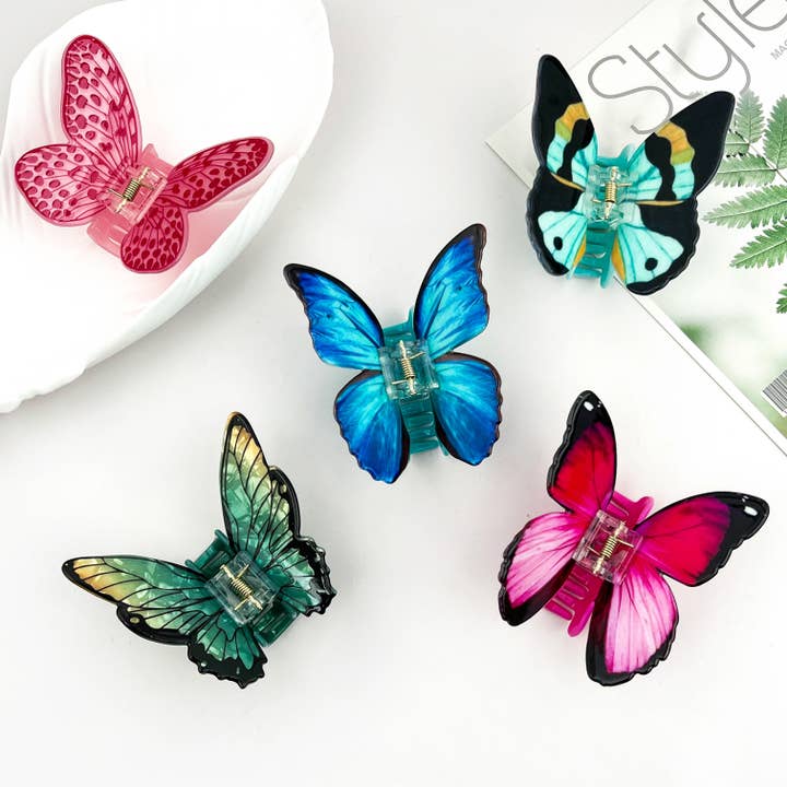 Vibrant Colorful Butterfly Acrylic Printed Hair Claw for wholesale by mildstyles