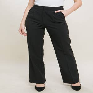 Semi-Pleated High Waist Wide Leg Pants - Dark Grey - Pomelo Fashion