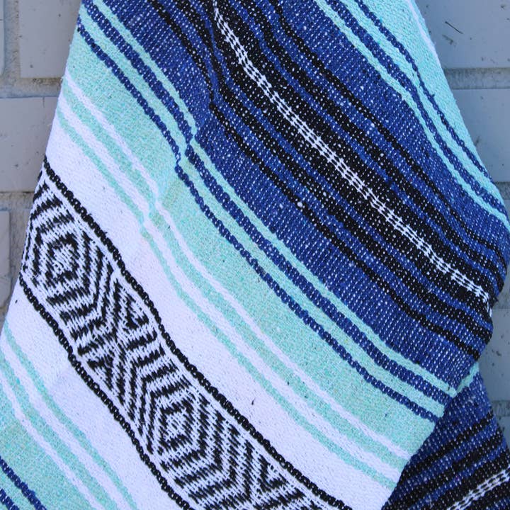 California Seashell Company - Wholesale Throw Blanket - Aqua & Cobalt Mexican Throw Blanket | Baja Beach Yoga1