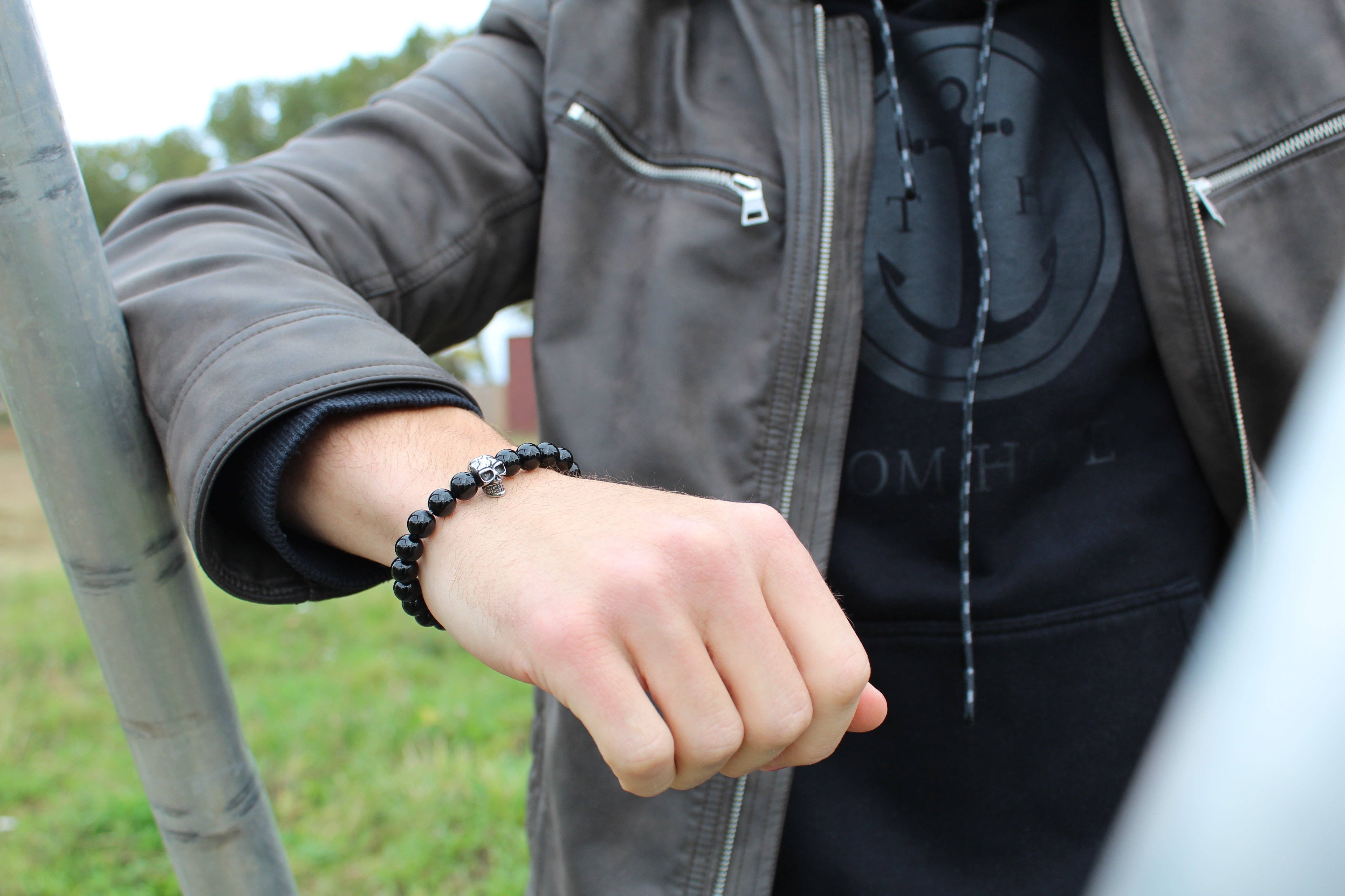 Purestone - Wholesale Beaded Bracelet - Onyx Skull Bracelet 8mm1