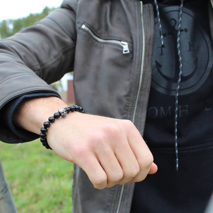 Purestone - Wholesale Beaded Bracelet - Onyx Skull Bracelet 8mm1