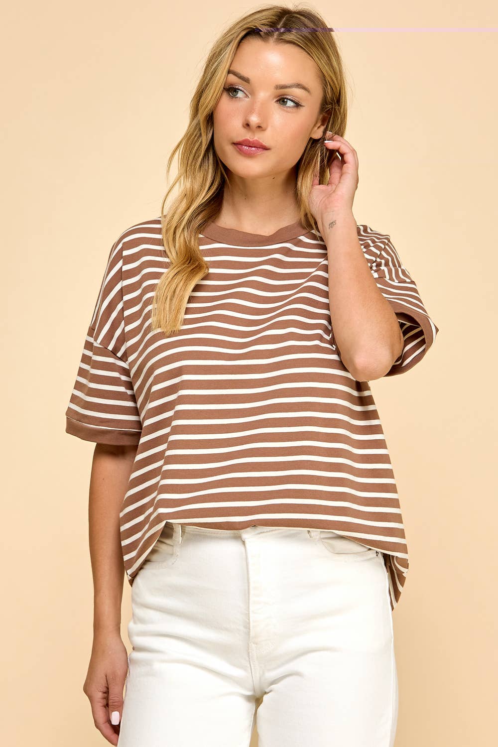 Les Amis - Vente Haut en maille – femme - Haut en maille rayé coupe décontractée casual3