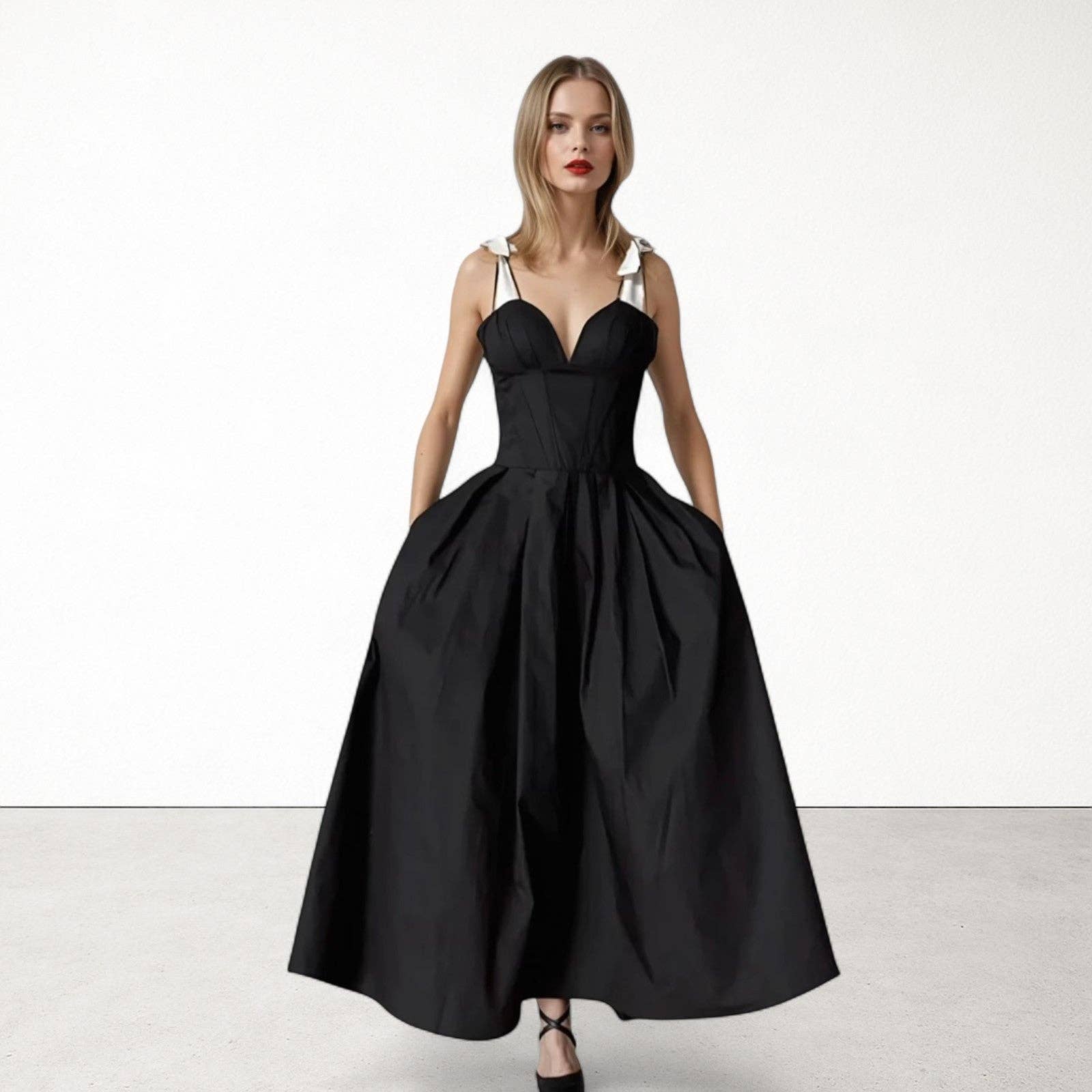 London Atelier Byproduct – wholesale Dress – Women's – Black Corset Dress With Contrasting Trap Ties1