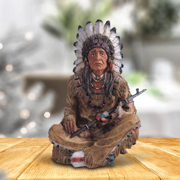 FC Design - Wholesale Decorative Figurine - 14"H Indian Chief Sit Native American Figurine Home Decor