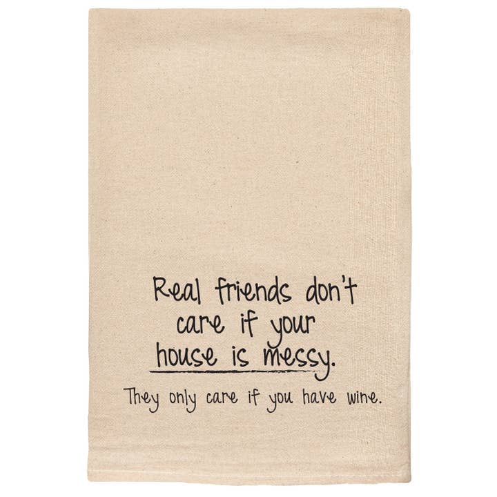Real Friends Love Wine Kitchen Tea Towels for wholesale by ellembee gift
