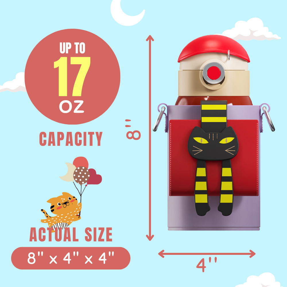 Cocosmile - Wholesale Water Bottle - Lying Cat Thermos With Sleeve - Stainless Steel Kids Bottle8