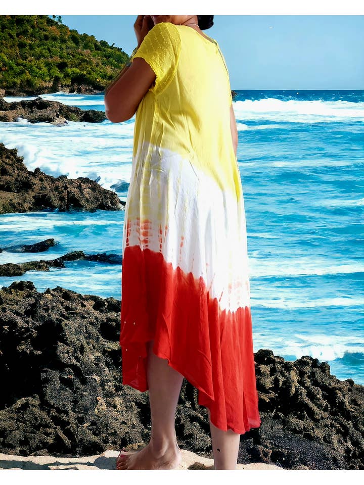 India Batik - Wholesale Dress - Women's - Umbrella Dress Tri Color - 5141