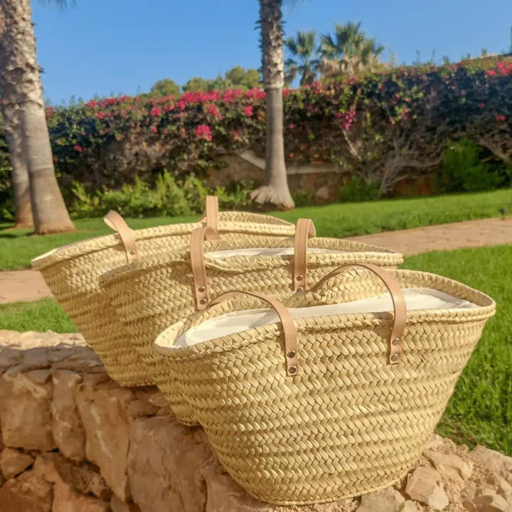 French Market Straw Basket Bag with Leather Handles for wholesale by craftberber