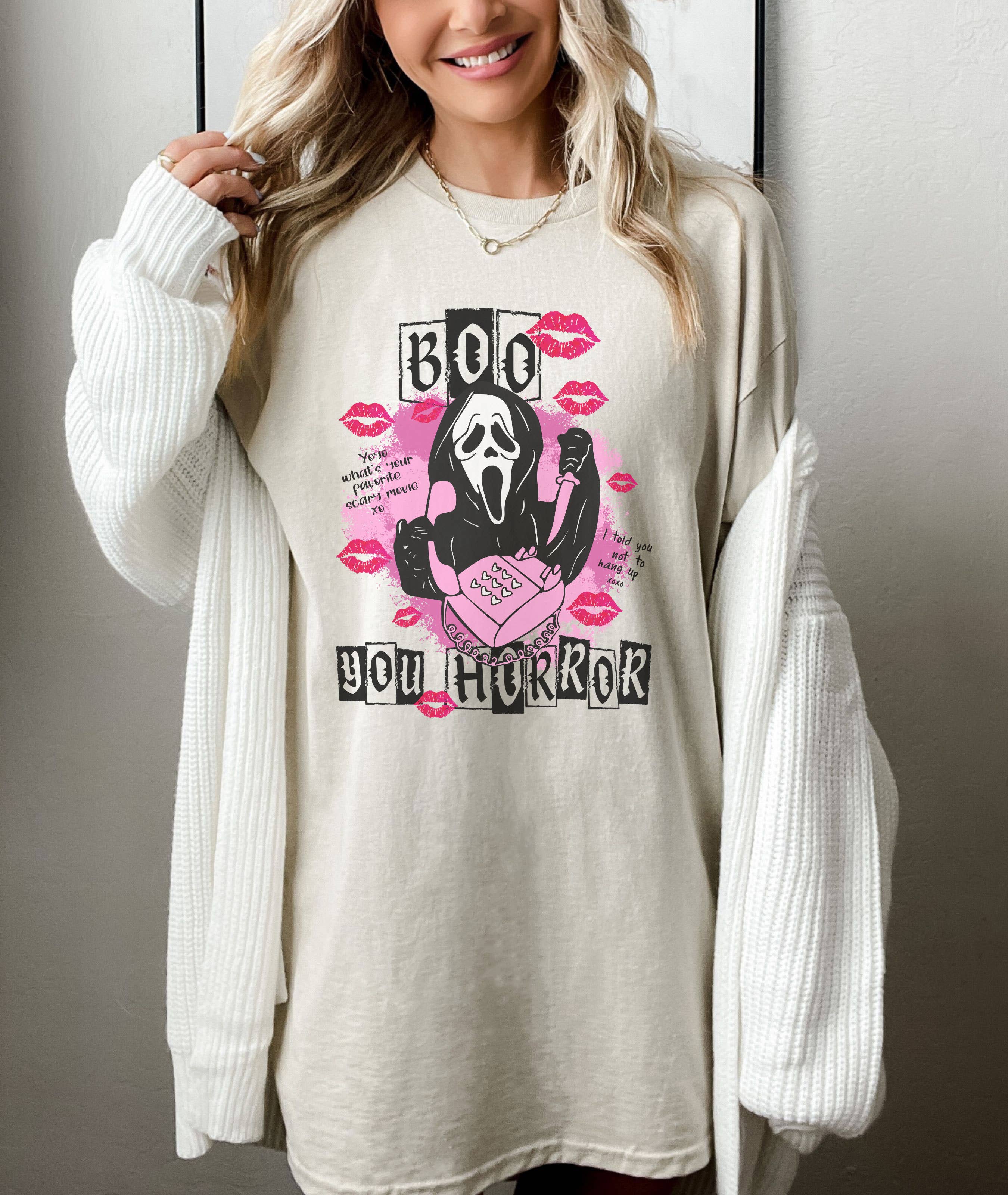 SONDO DESIGN LTD – Großhandel T-Shirt (Grafikdruck) – Damen – Boo You Horrorshirt, Scream Ghost Calling Shirt, Boo You2