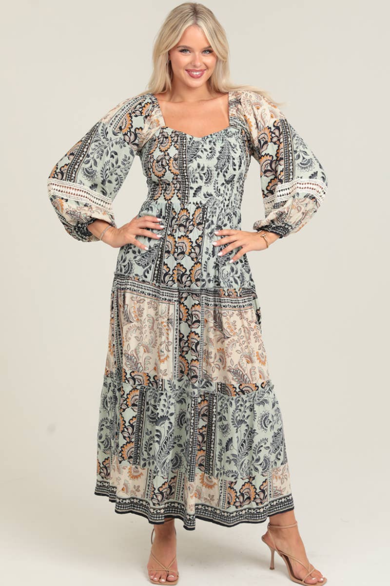 ANGIE - Wholesale Dress - Women's - C4626-A908 SWEETHEART NECK SMOCKED BODICE LACE TRIM MAXI 4