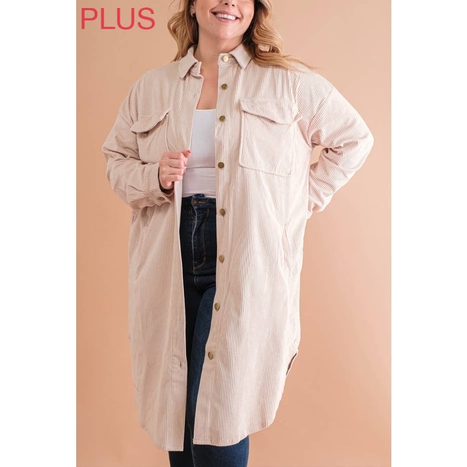 Coloring You - Wholesale Shirt Jacket/Shacket - Women's - PLUS CORDUROY BUTTON UP LONG SHACKET5