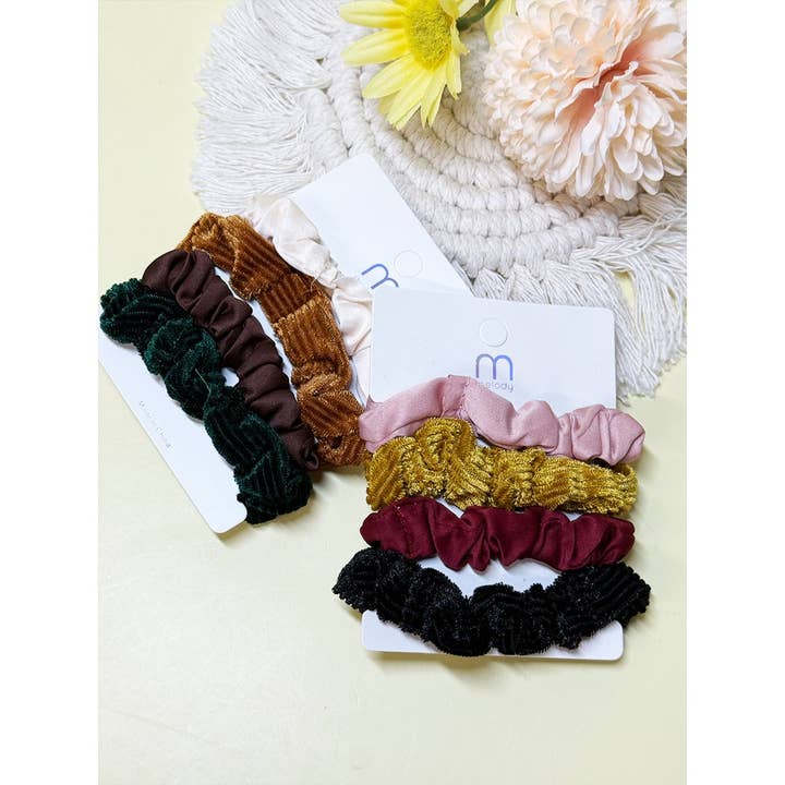 ASSORTED COLOR Velvet and Fall Shades Scrunchie Set for wholesale on Faire4