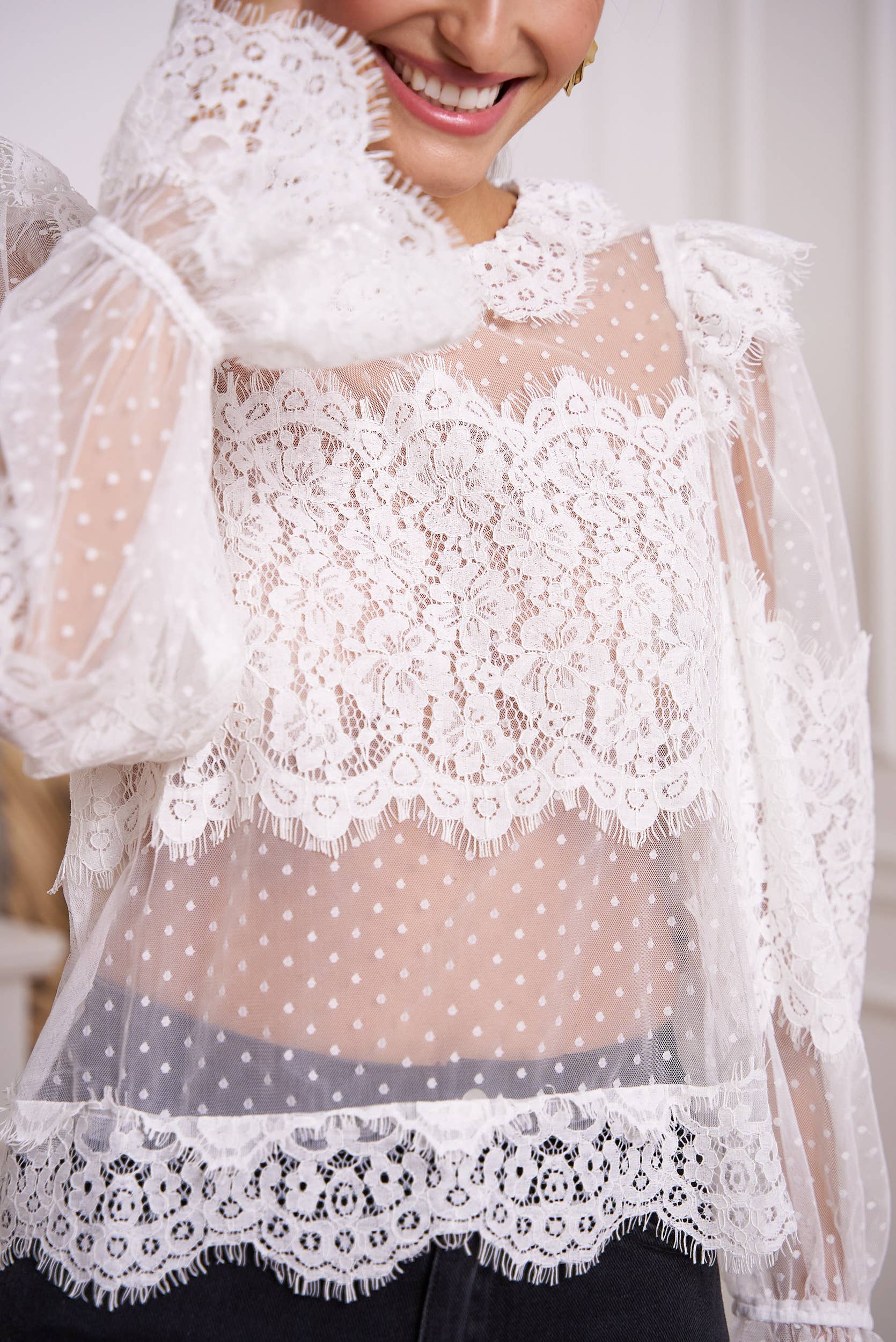 CHOKLATE PARIS - Vente Chemisier – femme - Blouse Victoire col claudine en dentelle - 8099610