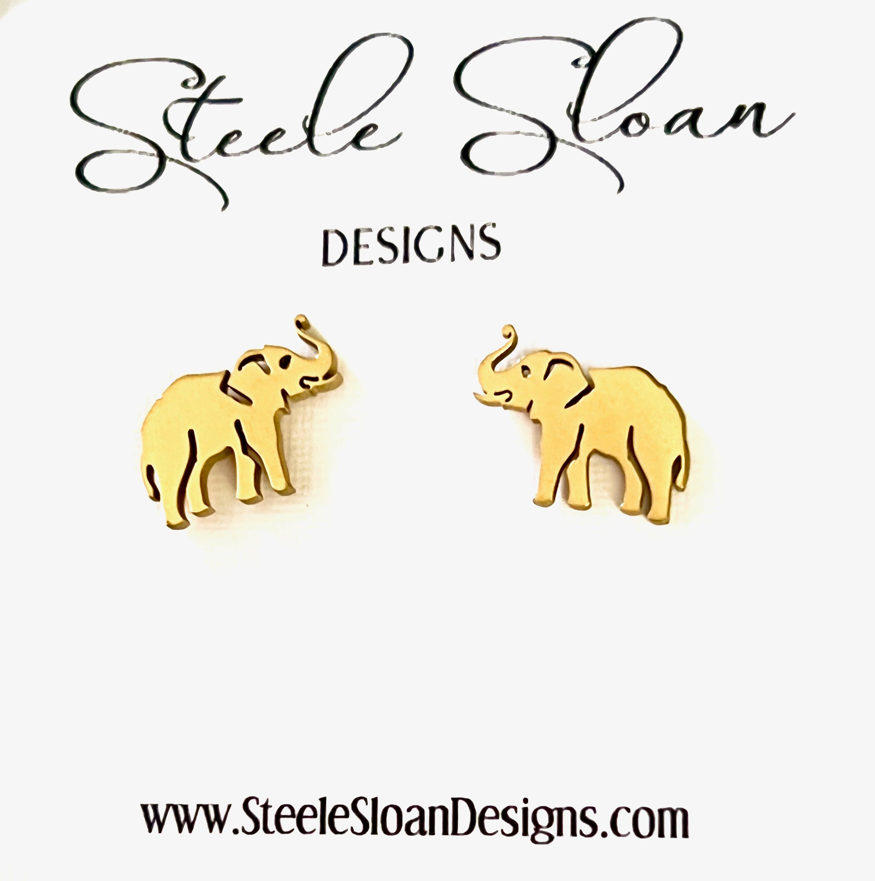 Steele Sloan Designs - Wholesale Stud/Post Earrings - Cute Elephant Earrings, Gold Stud Elephant Earrings, Alabama