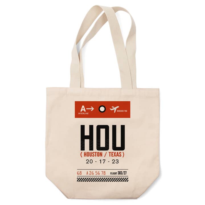 BORSE TOTE ORGANICHE Houston, Texas, HOU, Etichetta Bagaglio per la vendita all'ingrosso da parte di Lantern Press