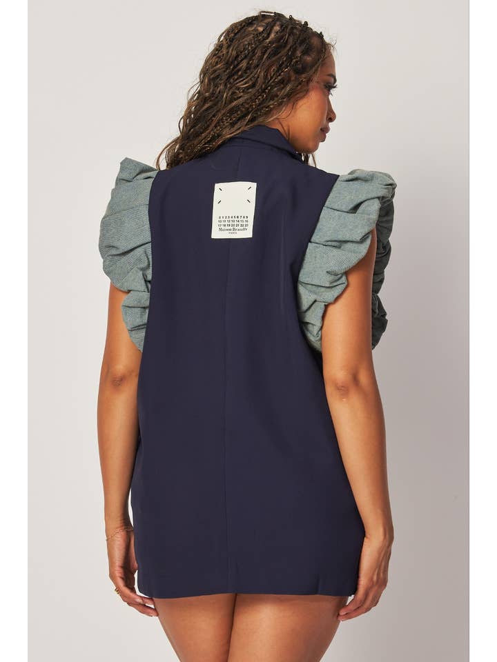 MARINBLÅ Mörk marinblå ärmlös kavajklänning för wholesale på Faire1