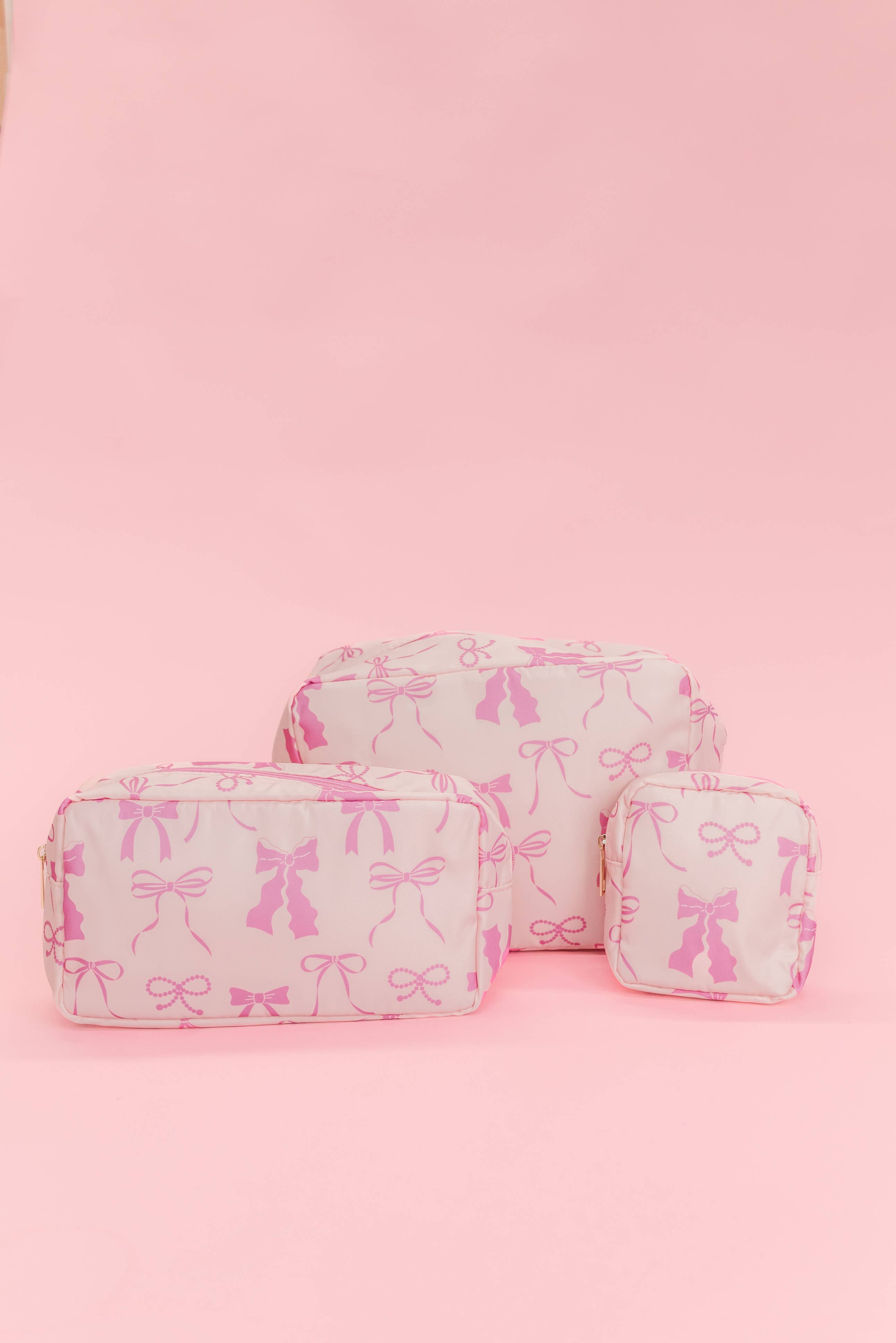 Rock Paper Scissors - Wholesale Makeup/Cosmetic Bag - Pink Bow Print Travel Toiletry Cosmetic Bag with Zipper