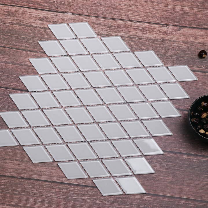 WS Tiles - Wholesale Wall Tile - 2" Diamond Glass Mosaic Tile, Backsplash for Kitchen and Bathroom - 6.5 Square Feet Per Carton - Super White
