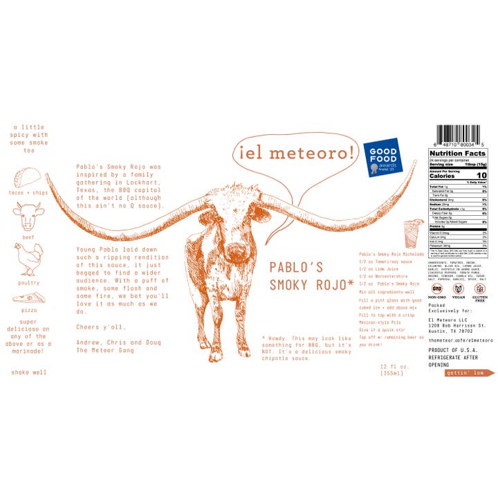 ¡El Meteoro! | award-winning sauces - Wholesale Hot Sauce - Pablo's Smoky Rojo | Hot Sauce (12 oz)1