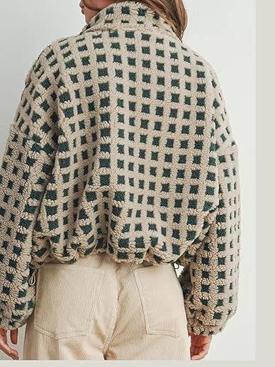 Rosa Clothing - Wholesale Jacket - Women's - Checkered Gingham Sherpa zip-up jacket 6 COLORS9