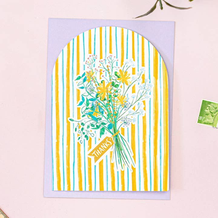 Dankeschön-Blumenkarten | Rustikale Karte mit Blumenstrauß für den Großhandel von Vero Illustrates Art Prints and Greeting Cards