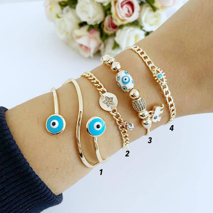 Evileyefavor - Wholesale Charm/dangle bracelet - Gold Evil Eye Bracelet, Bangle Bracelet, Pandora Bracelet1