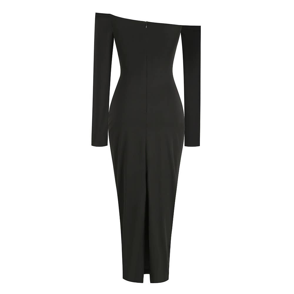 Black SY475 Elegant Floral Tube Top Backless Slit Dress for Women for wholesale on Faire1