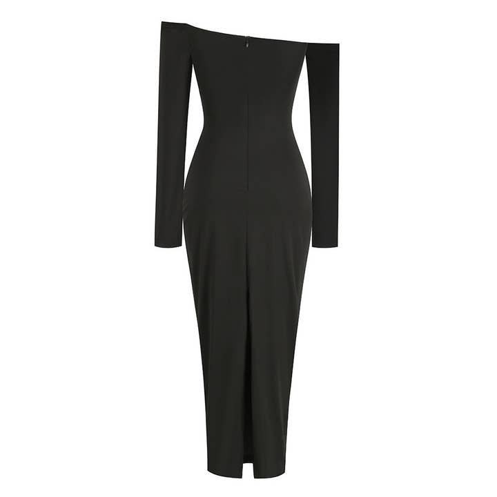 Black SY475 Elegant Floral Tube Top Backless Slit Dress for Women for wholesale on Faire1