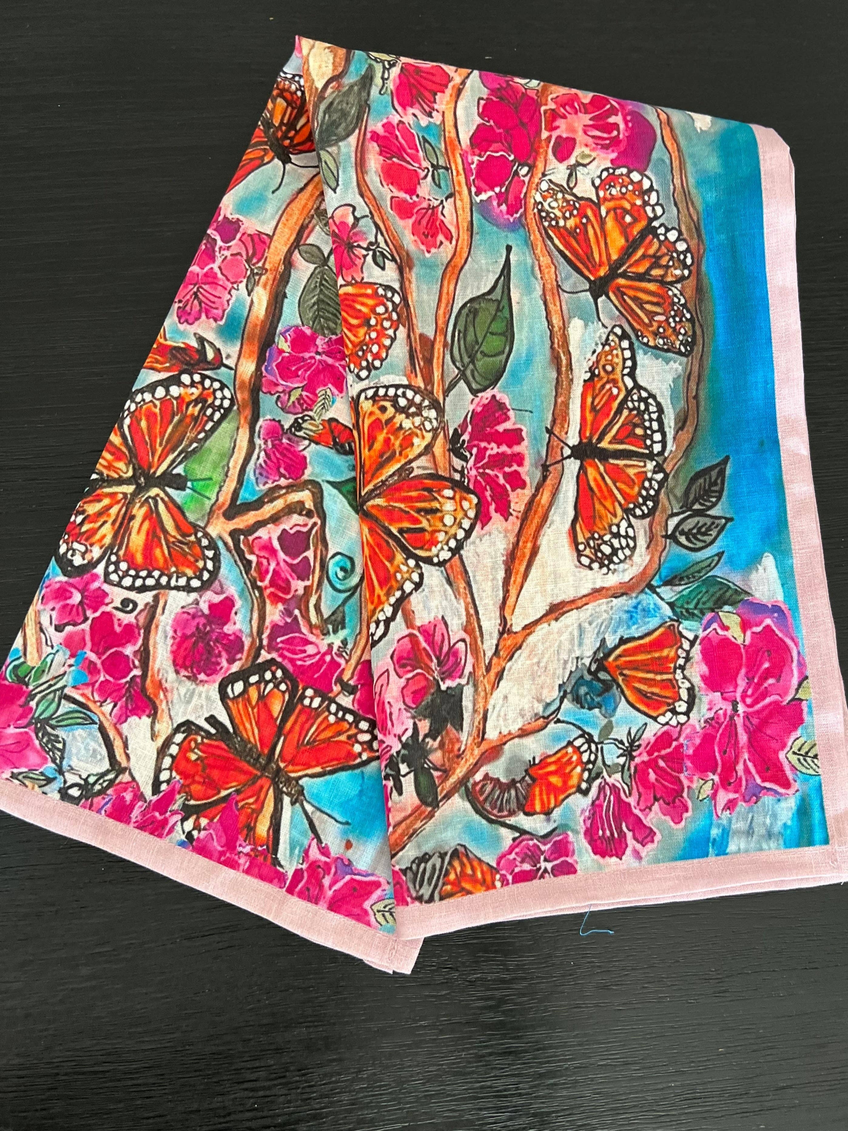 Love's Pure Light Scarves - Wholesale Tea Towel - D-407LTT EMERGE BUTTERFLY ARMY ORGANIC LINEN TEA TOWEL1