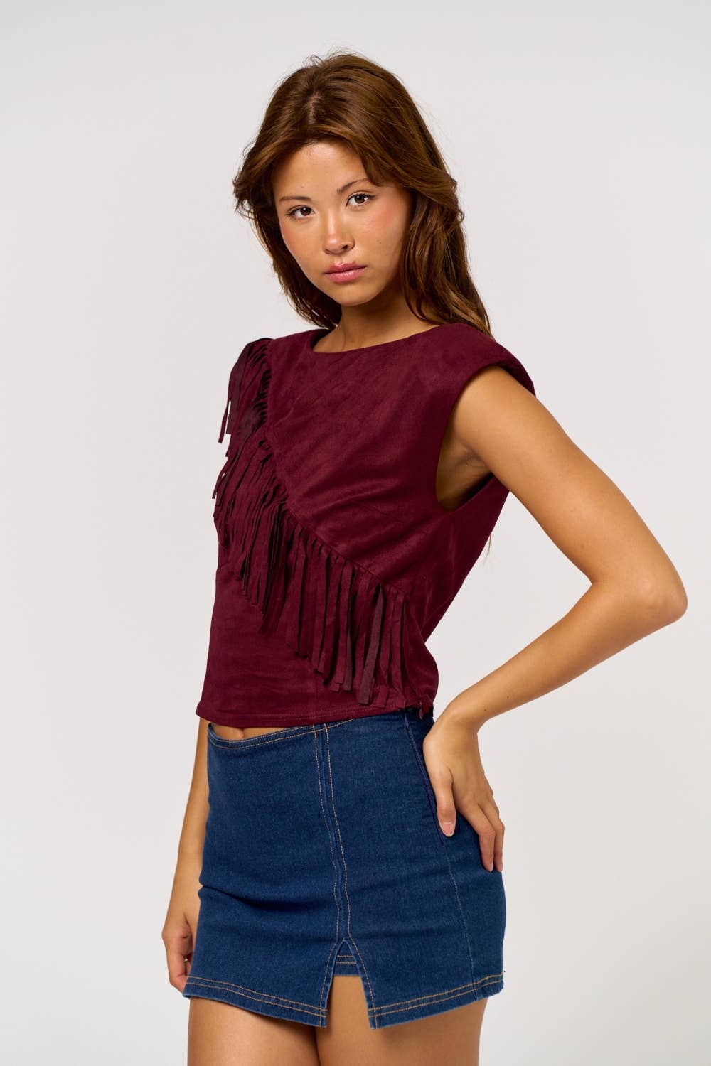 Blue Blush - Wholesale Blouse - Women's - Suede Fringe Detail Top10