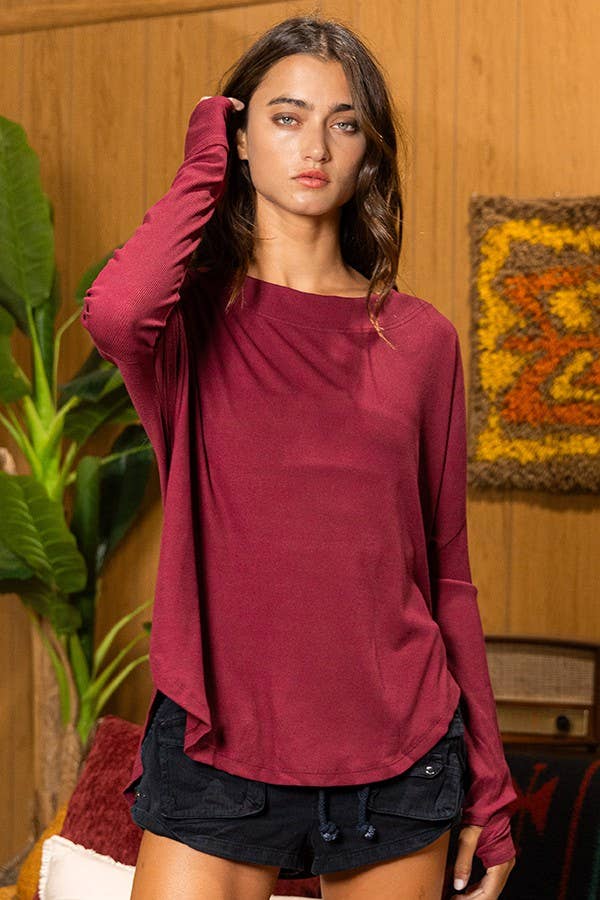 BUCKETLIST INC - Vente Haut en maille – femme - Haut surdimensionné en tricot uni côtelé à dos ouvert T20617