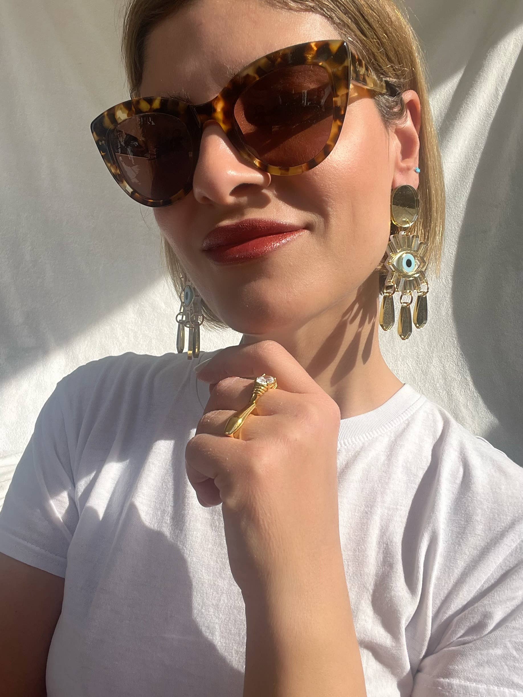 Christina Christi - Wholesale Clip-On Earrings - Gold Evil Eye Clip-On Earrings with Gold Plexiglass Designs6