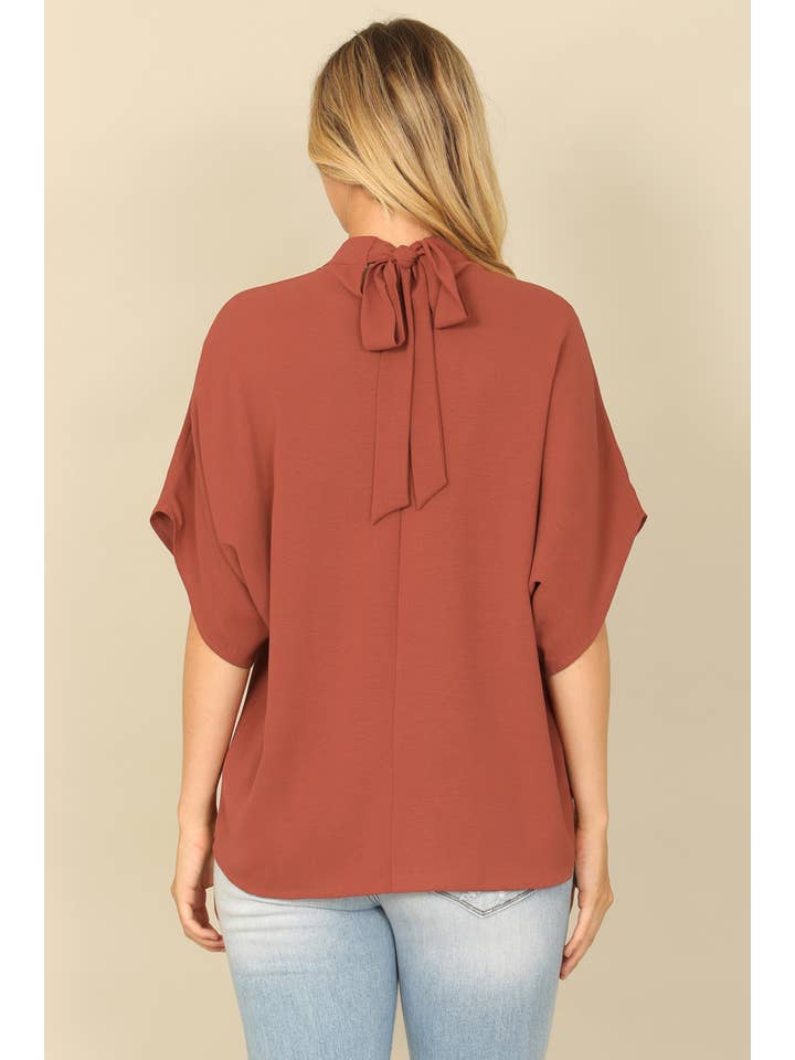 You & Me - Wholesale Blouse - Women's - YMT20083V-SOLID BACK RIBBON DOLMAN SLEEVE HIGH NECK TOP26