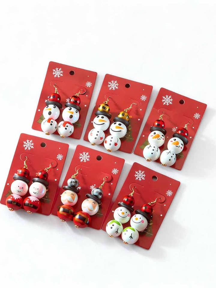 CWAJE05850_CHRISTMAS SNOWMAN BEADED DROP EARRINGS for wholesale by NINEXIS