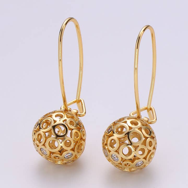 1 par de pendientes con forma de bola de oro, chapados en oro de 24 quilates, pendientes colgantes, joyas llamativas, pendientes de fiesta, 1302 para venta al por mayor de Aim Eternal