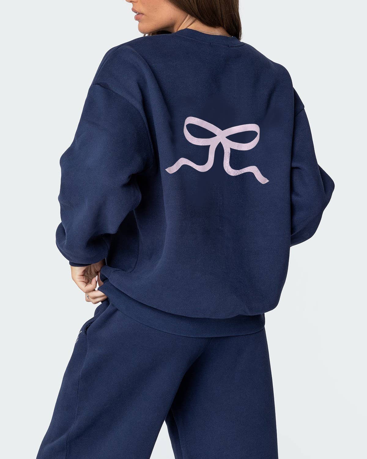 HIDDENBRAND - Wholesale Top & Pant Set (NOT Loungewear) - Women's - Bow Ribbon Print Sweatshirt Trousers Set3