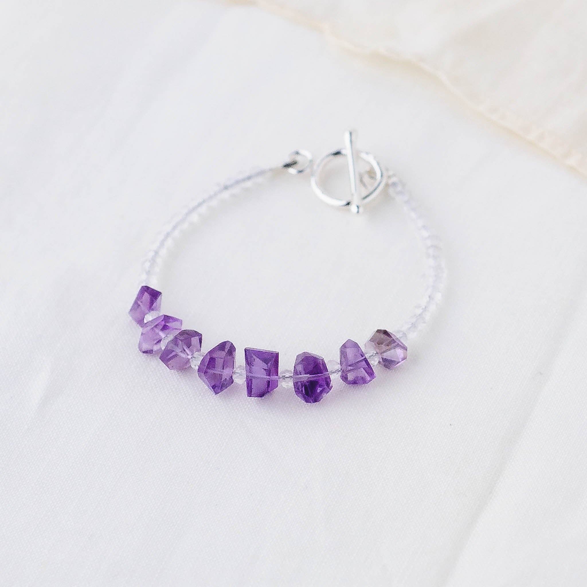 LoveGem Studio LLC - Wholesale Beaded Bracelet - Amethyst Nugget & Quartz Beads Bracelet – Artisan Gemstone Jewelry with Argentium Silver Toggle1