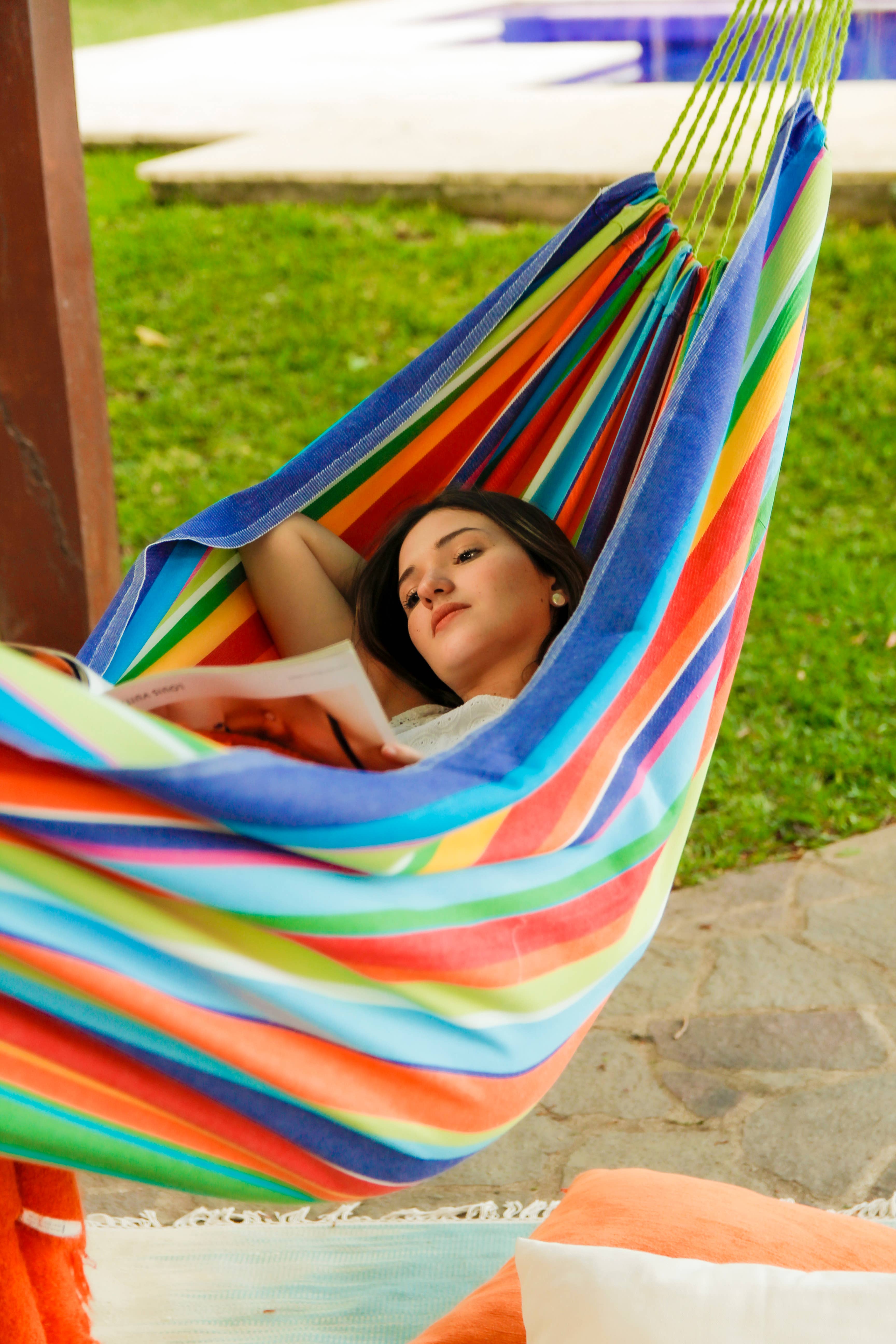 Limbo Imports Hammocks – wholesale Hammock – Colorful Tropical Rainbow Cotton Canvas Hammock -Beach Decor2