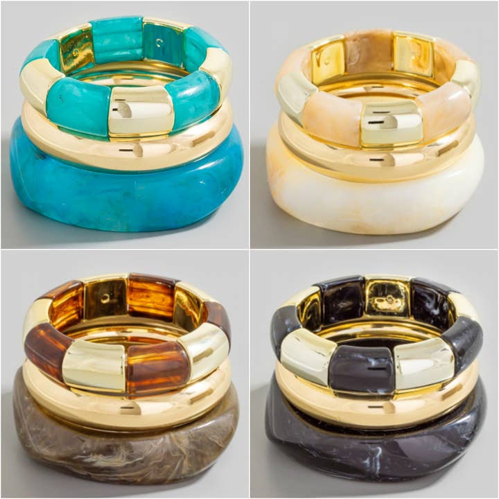 Juego de Pulseras de Resina y Metal de Lujo MMB8885 para venta al por mayor de Oblige by G